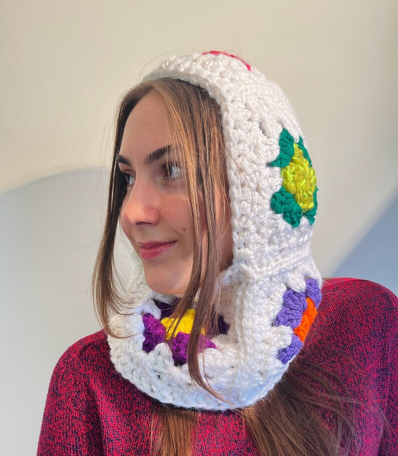 Balaclava crochet, hand knitted floral balaclava, granny square balaclava, balaclava knit, crochet hood image 1