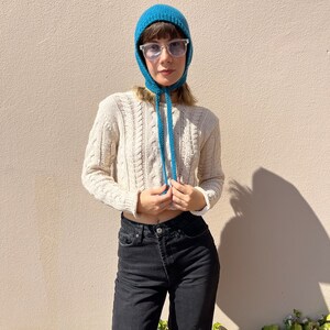 Merino wool bonnet on lagoon blue, wool adult bonnet, petrol blue balaclava, hand knitted balaclava image 7