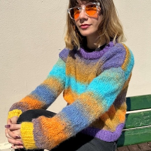 Hand Knitted Mohair Wool Sweater | Super Warm and Cozy Pullover | Degrade Colorful Sweater | Custom Sizes Available