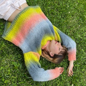 Hand Knitted Mohair Wool Sweater | Super Warm and Cozy | Degrade Colorful Pullover | Custom Sizes Available