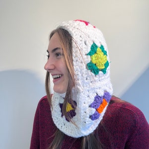 Balaclava crochet, hand knitted floral balaclava, granny square balaclava, balaclava knit, crochet hood image 4