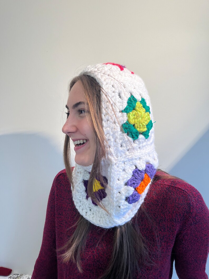 Balaclava crochet, hand knitted floral balaclava, granny square balaclava, balaclava knit, crochet hood image 4