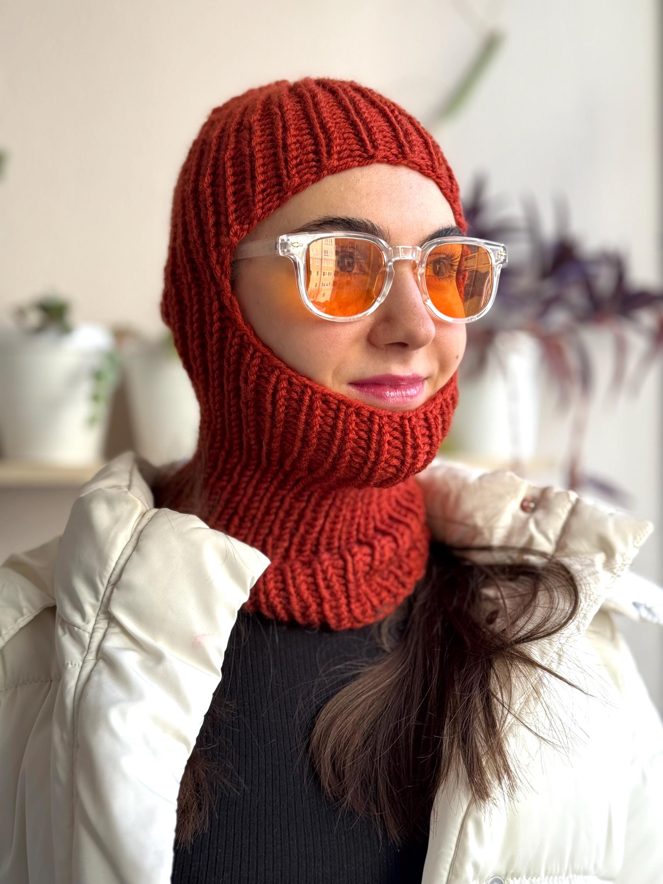 Hand Knitted Rust Red Balaclava - Stylish Ribbed Ski Mask for Winter - Etsy
