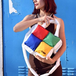 Puffer bag, limited edition puffy bag, colorful padded bag, quilted tote bag, water resistant fabric bag