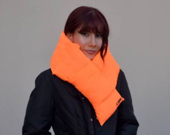 daldandala Puffer Scarf, Neon Orange Puffy Scarf, Quilted Scarf, Pillow Puffy Scarf, Handmade Scarf, Warm Scarf, Christmas Scarf