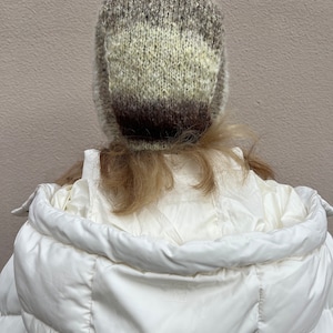 Unique mohair bonnet for adults, brown tones mohair balaclava with ties, super soft fluffy balaclava image 6