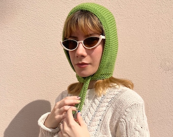Hand Knit Bonnet in Pear Green | Cozy and Versatile Headwear