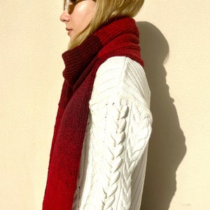 Hand knitted scarf in gradient red tones, cozy winter accessory, handmade neckwear made from 25% wool image 8