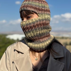 Ribbed Knit Ski Mask for Men: Wool Blend Full Face Brown Balaclava