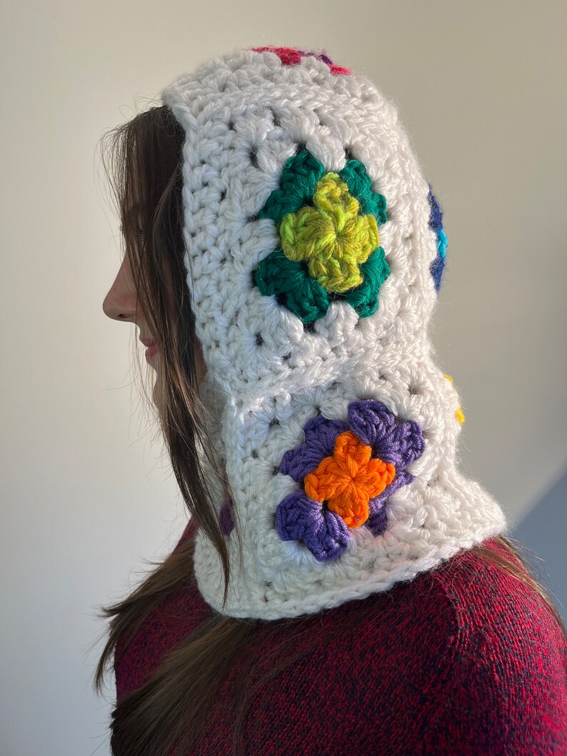 Balaclava crochet, hand knitted floral balaclava, granny square balaclava, balaclava knit, crochet hood image 2