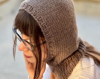 Hand Knit Wool Blend Balaclava: Taupe Brown Winter Knit Hood - Etsy