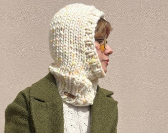 Chunky knit balaclava, hand knitted balaclava, pure wool balaclava, cozy soft knitted hood, 100% wool winter hat, unisex balaclava