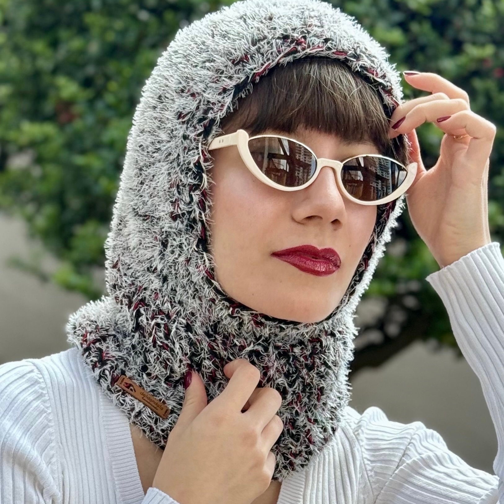 GIDEAL lamé knit balaclava arm warmer Handmade Knit Fuzzy Balaclava: Vegan Unisex Hood - Etsy