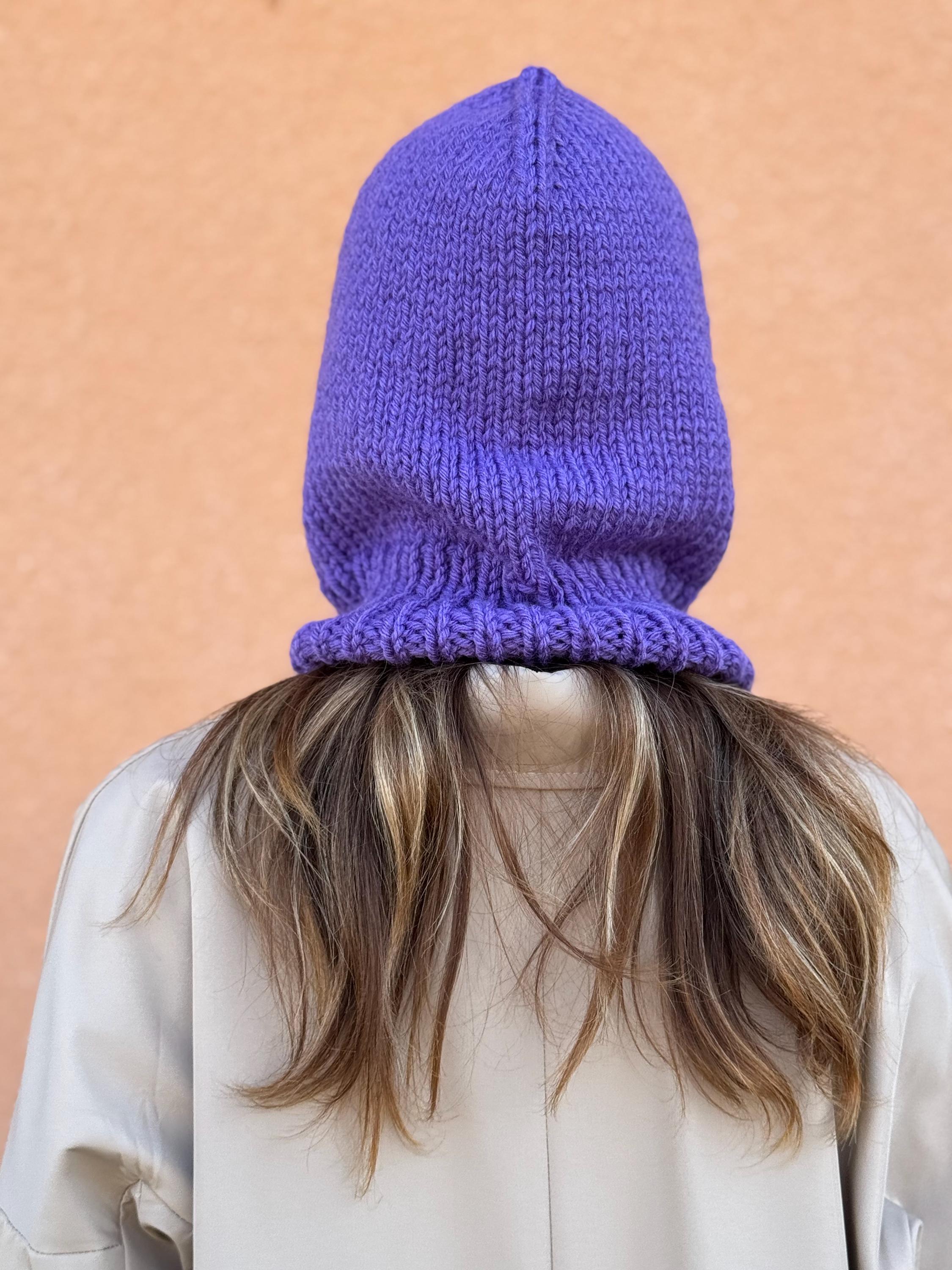 Hand Knitted Purple Wool Blend Hood | Chunky Knit Balaclava  display picture 1