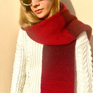 Hand knitted scarf in gradient red tones, cozy winter accessory, handmade neckwear made from 25% wool image 5