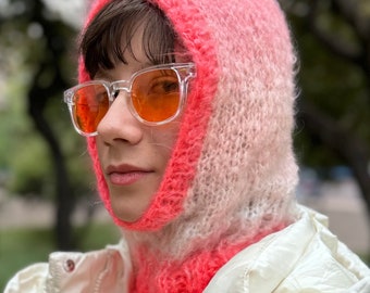 Knit balaclava Mohair Balaclava Neon Colors Super Warm Cute Hood Handmade Balaclava Ski Mask Wool Face Cover