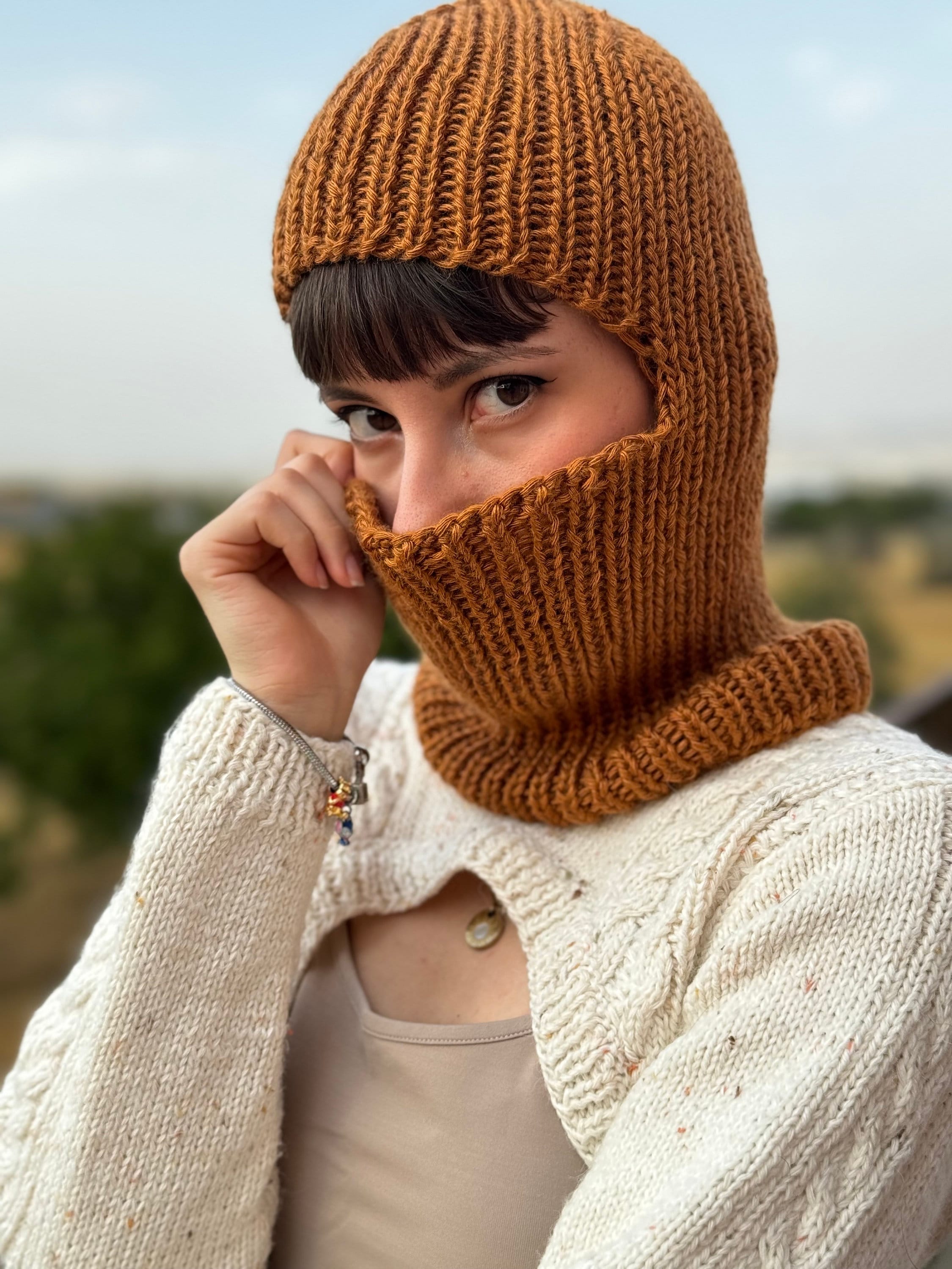 Hand Knitted Balaclava: Cinnamon Brown Wool Blend Ski Mask - Etsy