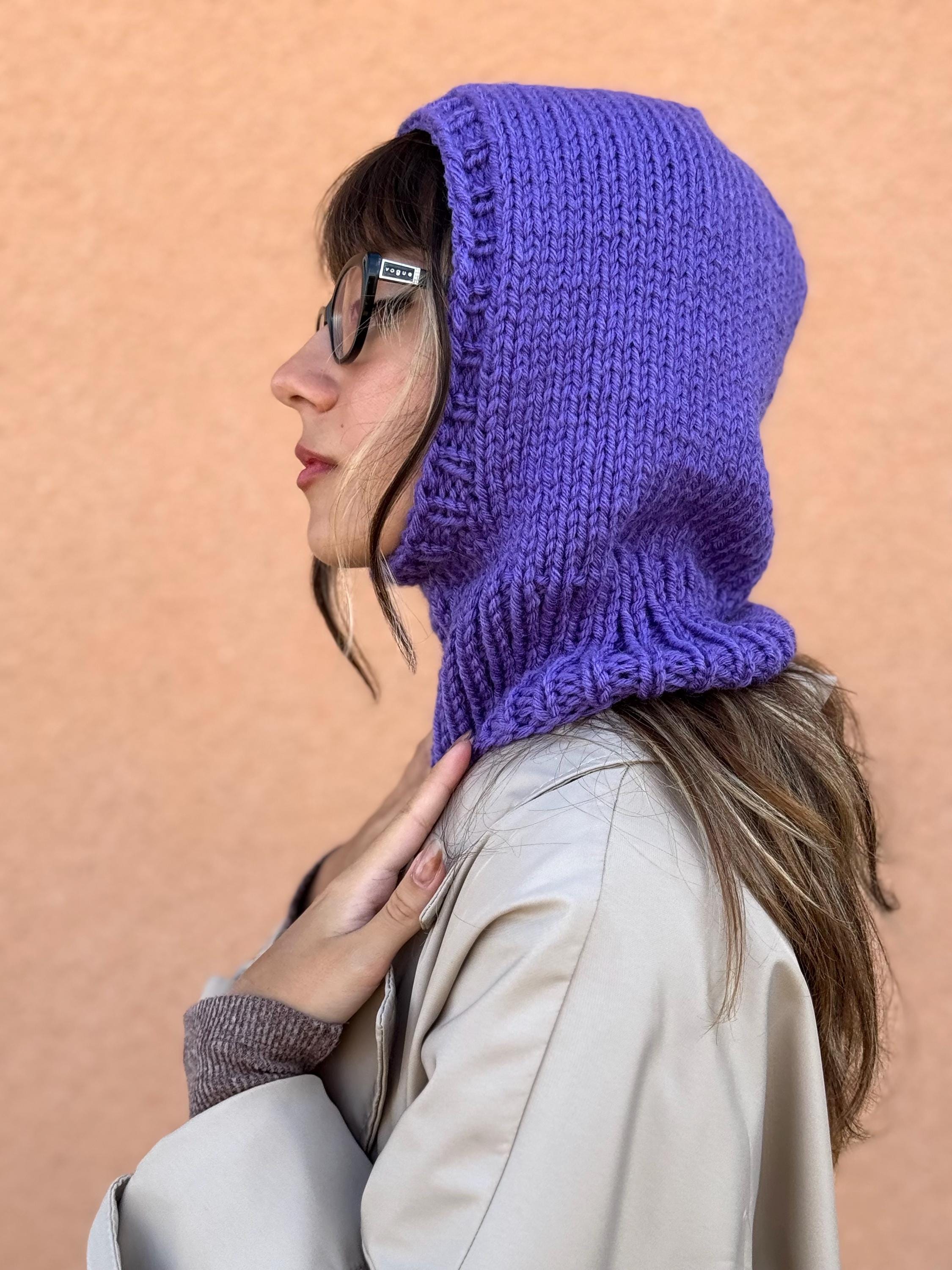 Hand Knitted Purple Wool Blend Hood | Chunky Knit Balaclava  display picture 2