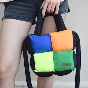 Neon Quilted Puffer Tote Bag: Colorful Mini Bag