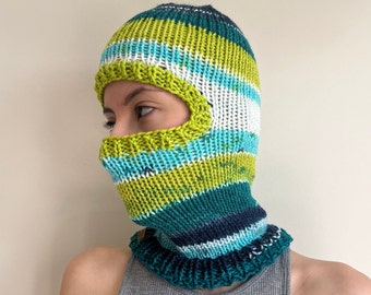 Full face balaclava, hand knitted hood, balaclava knit, comfortable socky balaclava, handmade beanie in vibrant colors