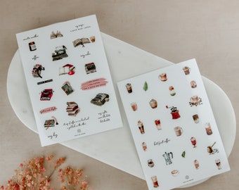 Minimal Books and Coffee Sticker Sheet | Vintage books sticker sheet |  Stickers for journals | Coffee lover Stickers | Books Stickers