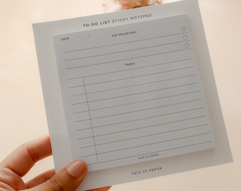 Minimale To-Do Liste Quadrat Sticky Notepad | Mini Haftnotizblock | Minimal Briefpapier| Ästhetisch Funktionaler Notizblock |