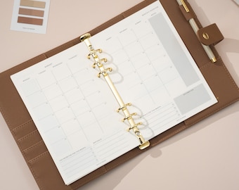 Calendario mensual minimalista 2026 con fecha, tamaño A5, insertos para agenda, recambio para carpeta de anillas, insertos recargables.