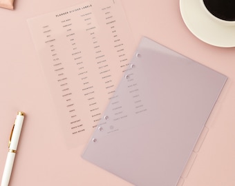 Minimal A5 Transparent Agenda Divider side tab | Clear Acrylic Agenda Divider | 6 Rings Agenda Divider | Planner Divider Labels Transparent