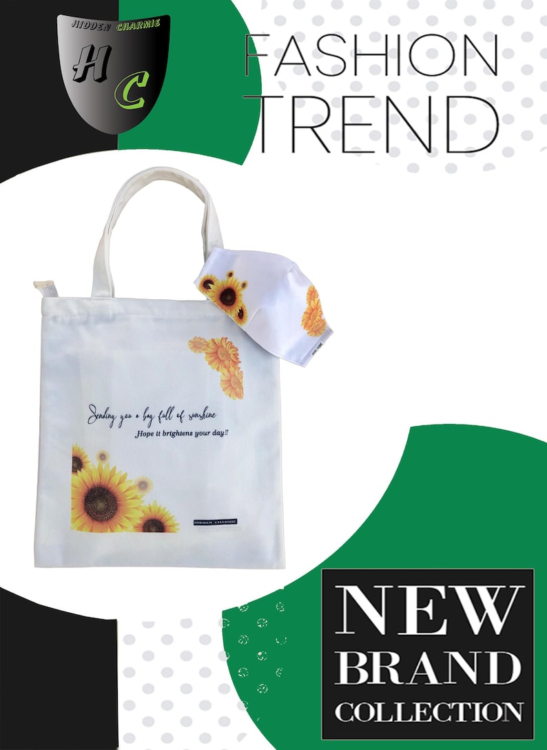 Sunflower Canvas Tote Bag with Zipper Soft Shoulder Bag for Girl Matching Bag Set Cloth Shopping Bag with Pocket Homemade Gift for Women