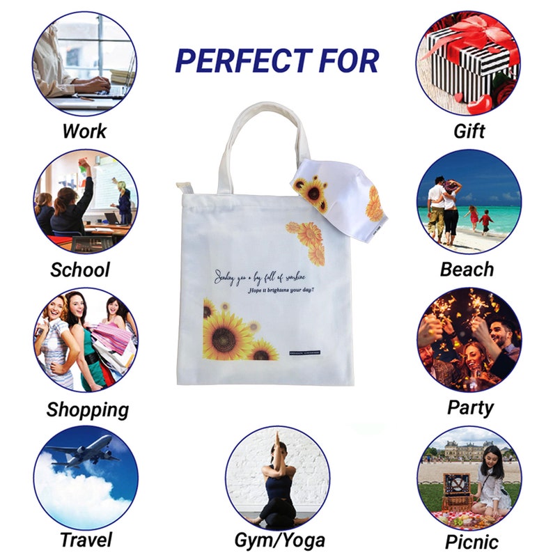 Sunflower Canvas Tote Bag with Zipper Soft Shoulder Bag for Girl Matching Bag Set Cloth Shopping Bag with Pocket Homemade Gift for Women