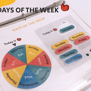 Days of the Week, Circle Time Printable, Worksheets for Pre-K and K, Busy Book Printable, Binder, Homeschool Learning, Instant Download
