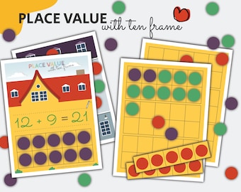 Place Value Activity, Math Game, Printable Ten Frame, Math Worksheet, Addition and Subtraction Practice, Kids Math, Learning Binder