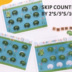 Skip Counting 2&#39;s, 5&#39;s, 10&#39;s, Counting Mats, Learning Numbers, Homeschool Material, Learning Binder, Busy Book Printable, Instant Download