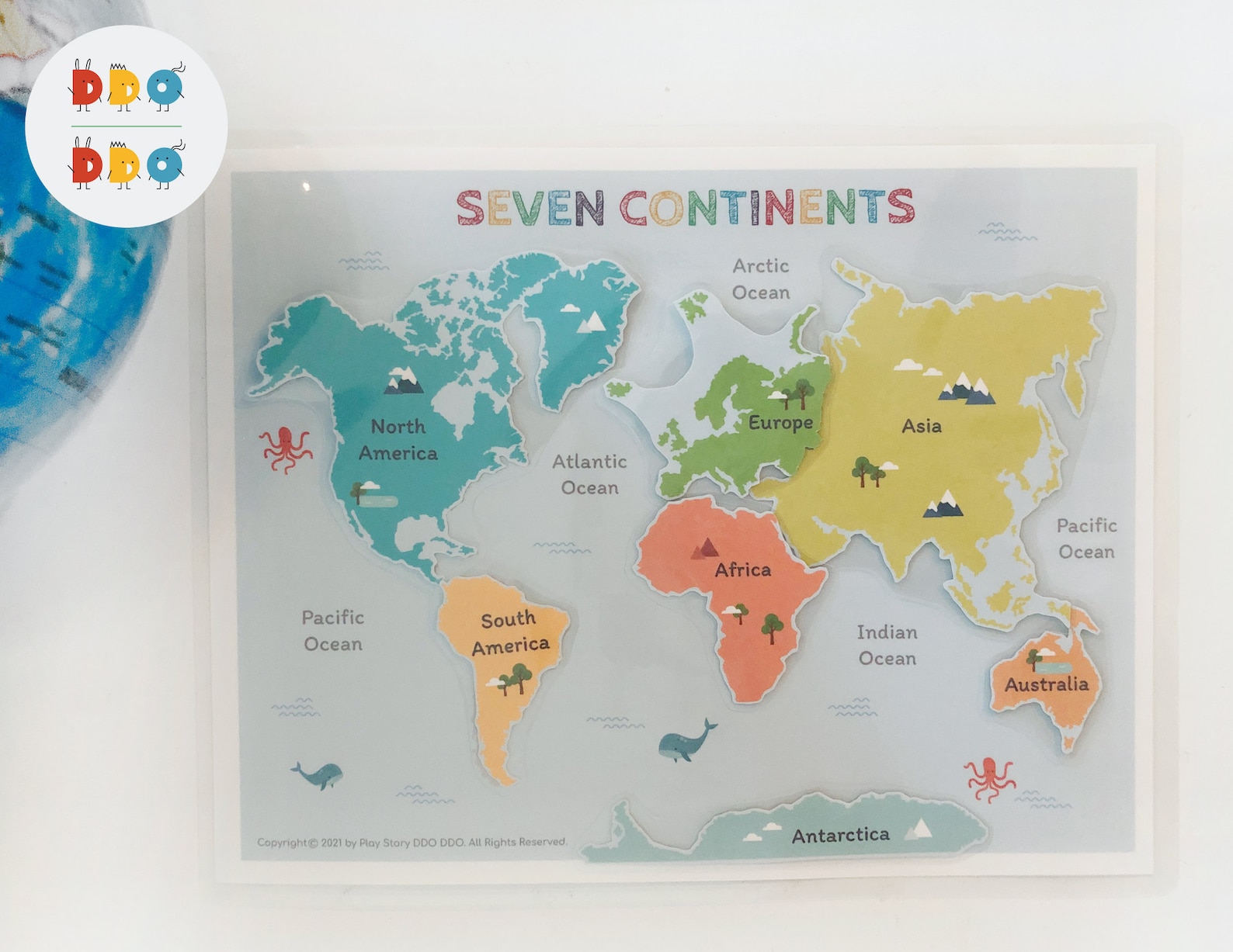 seven continents puzzle printable world map world etsy