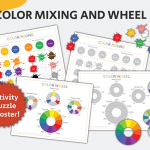 Guía de mezcla de colores, rueda de colores, arte para niños, póster de carta de colores imprimible, clase de arte, aprendizaje del color, decoración de habitaciones para niños, impresión educativa para niños