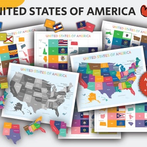 USA Karten Puzzle, Staaten und Hauptstädte Aktivitätsset, druckbare USA Karte, USA Poster, Kinder Geographie, Amerika Einheitsstudie, 50 Staaten