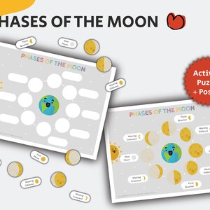 Rompecabezas de las fases de la luna, Impresión de las fases de la luna, Actividad de educación en el hogar, Cartel educativo, Carpeta de aprendizaje, Libro ocupado imprimible, Descarga instantánea