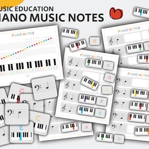 Piano Music Notes, Music Education, Music Notes Flashcards, Learning Music Notes, Music Poster, Kids Music Activity, Instant Download