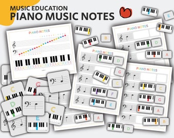 Piano Music Notes, Music Education, Music Notes Flashcards, Learning Music Notes, Music Poster, Kids Music Activity, Instant Download