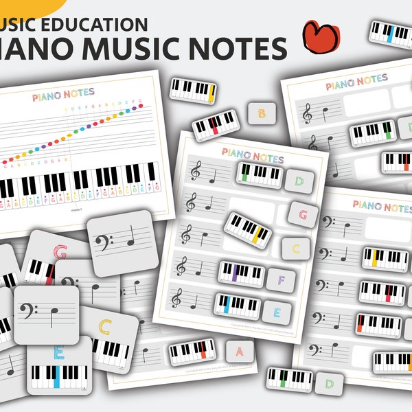 Piano Music Notes, Music Education, Music Notes Flashcards, Learning Music Notes, Music Poster, Kids Music Activity, Instant Download