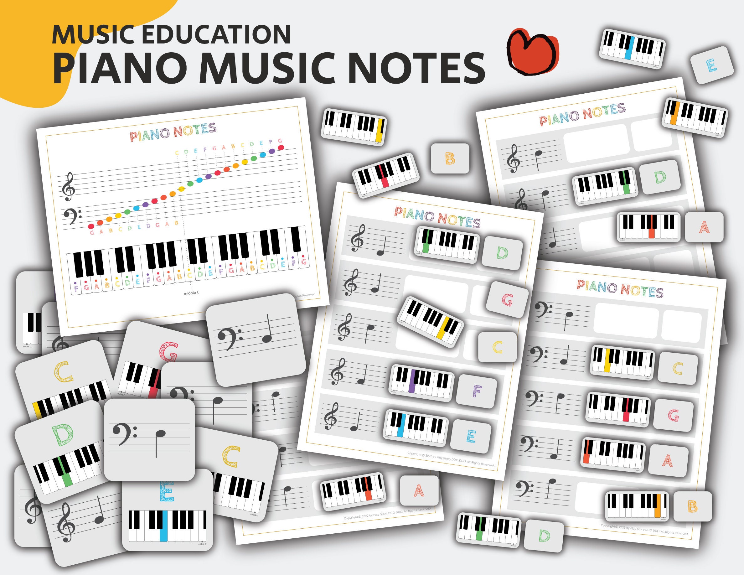 Piano Music Notes, Music Education, Music Notes Flashcards, Learning Music Notes, Music Poster, Kids Music Activity, Instant Download