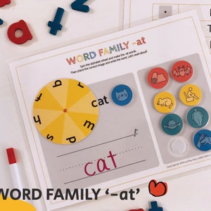 Word Family -at, CVC Reading Game, Beginning Phonics Activity, Learning To Read, Preschool Kindergarten Learning Binder, Instant Download