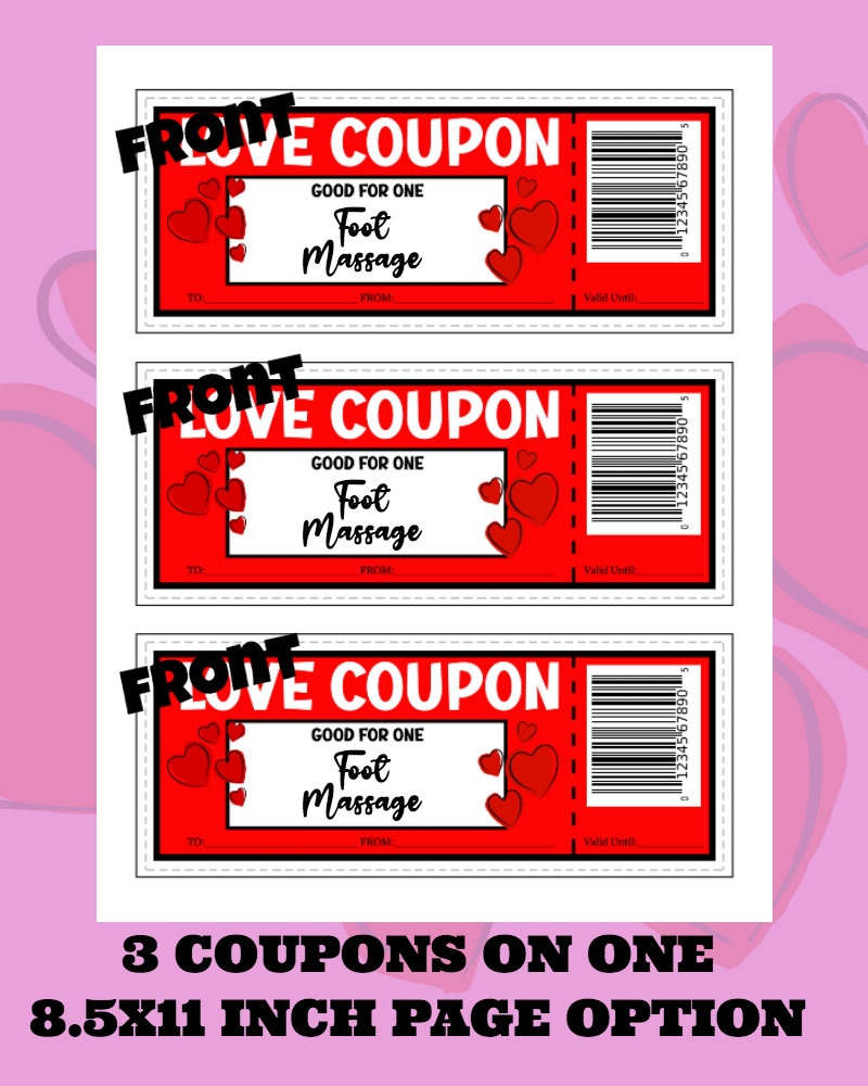 Printable Love Coupon Foot Massage Gift Certificate Voucher Download Etsy