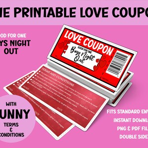 Printable Love Coupon Boys Night Out Voucher Certificate