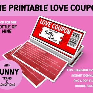 Love Coupon Bottle of Wine Gift Certificate Voucher