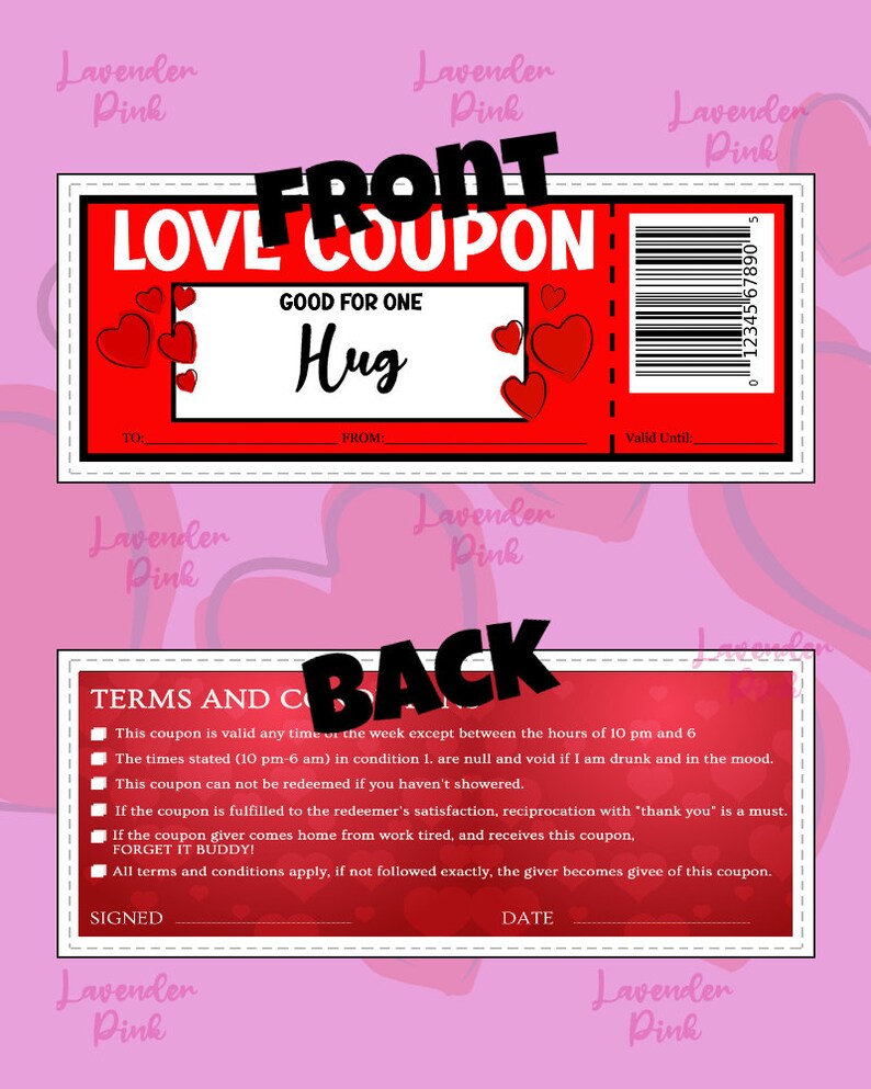 Love Coupon Hug Gift Certificate Voucher Etsy