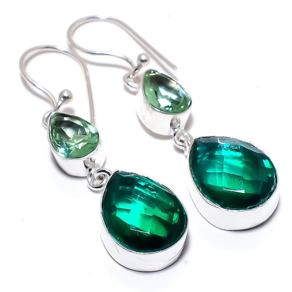 Chrome Diopside, Green Amethyst 925 Sterling Silver Jewelry Earring 2.2"  | Free Shipping | Earrings | Flora Shop