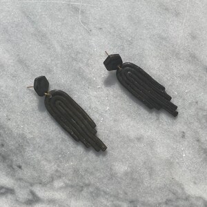 Black Statement Earrings/ Gold Earrings/ Modern Earrings/ Clay Earrings