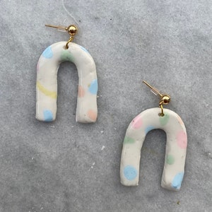 White Terrazzo Arches/ Pastel Earrings/ White Earrings/ Modern Earrings