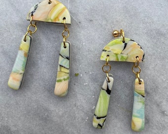 Watercolor Earrings/ Watercolor Dangles/ Clay Earrings/ Statement Earrings/ Hand Painted Earrings